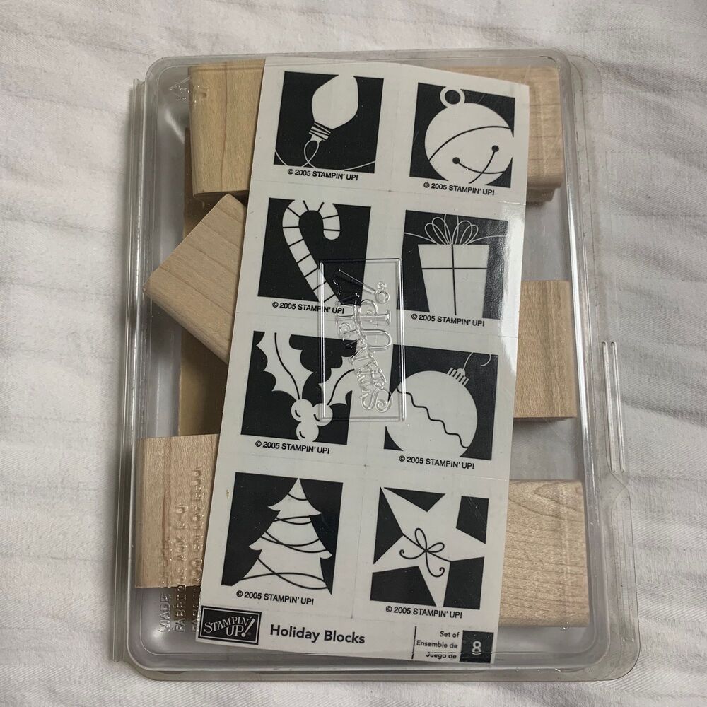 Stampin Up Holiday Blocks Retired Stamp Set Rubber Unmounted Christmas Brand New
